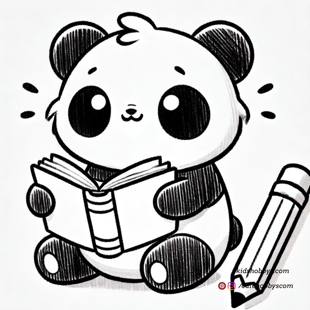 Cute Panda Reading a Book