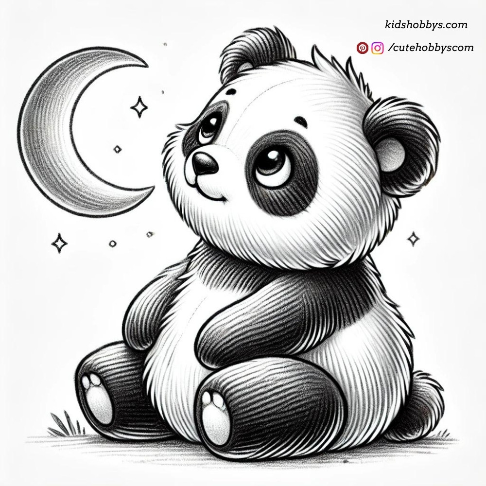 Adorable Panda looking at the moon