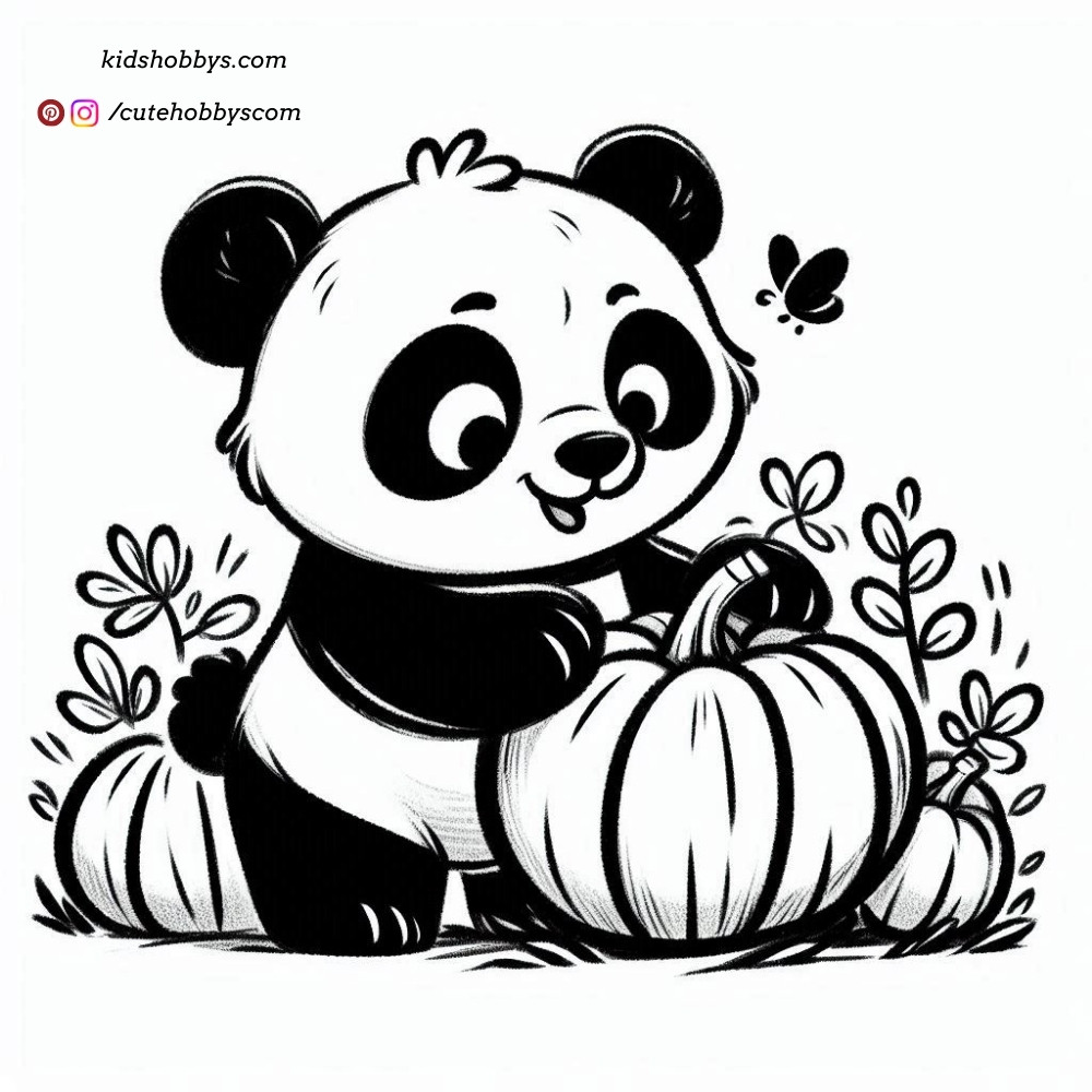 Panda making Halloween Pumpkin