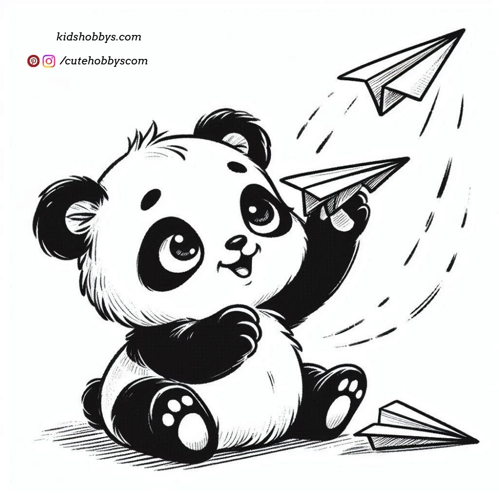 Panda flying paper airplane