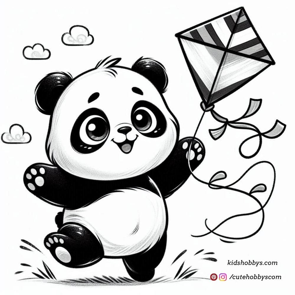 Baby Panda flying the Kite