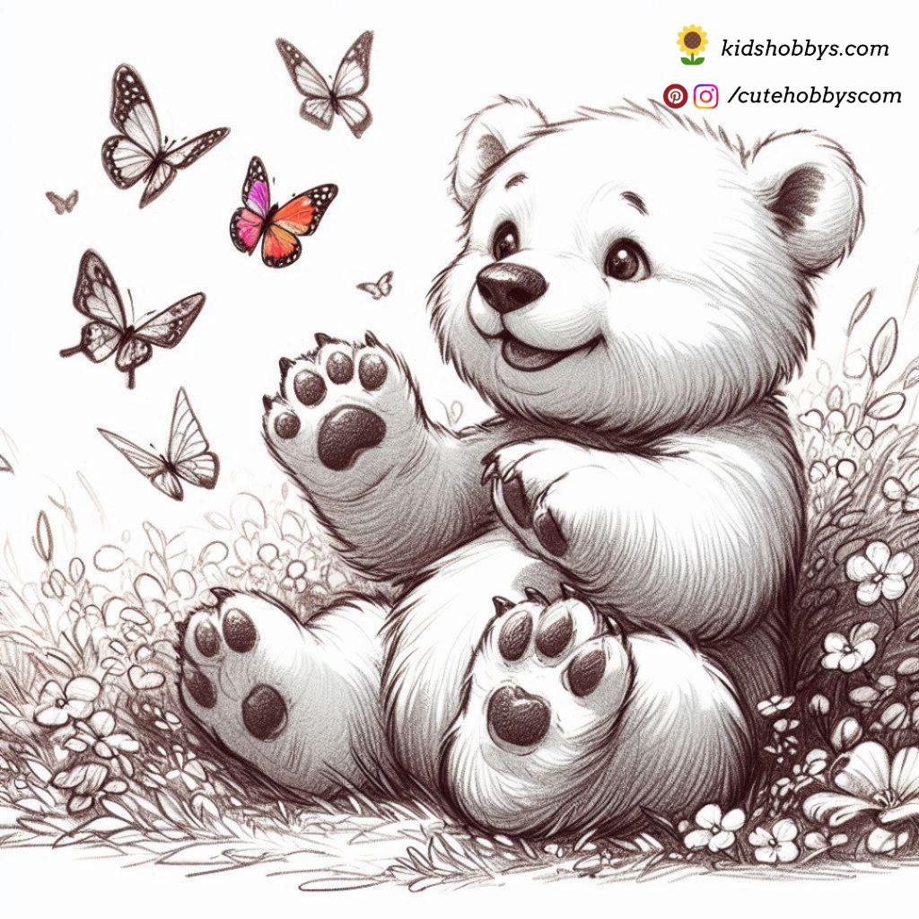 A Baby Polar Bear Playing with Butterflies in a Meadow 🌸