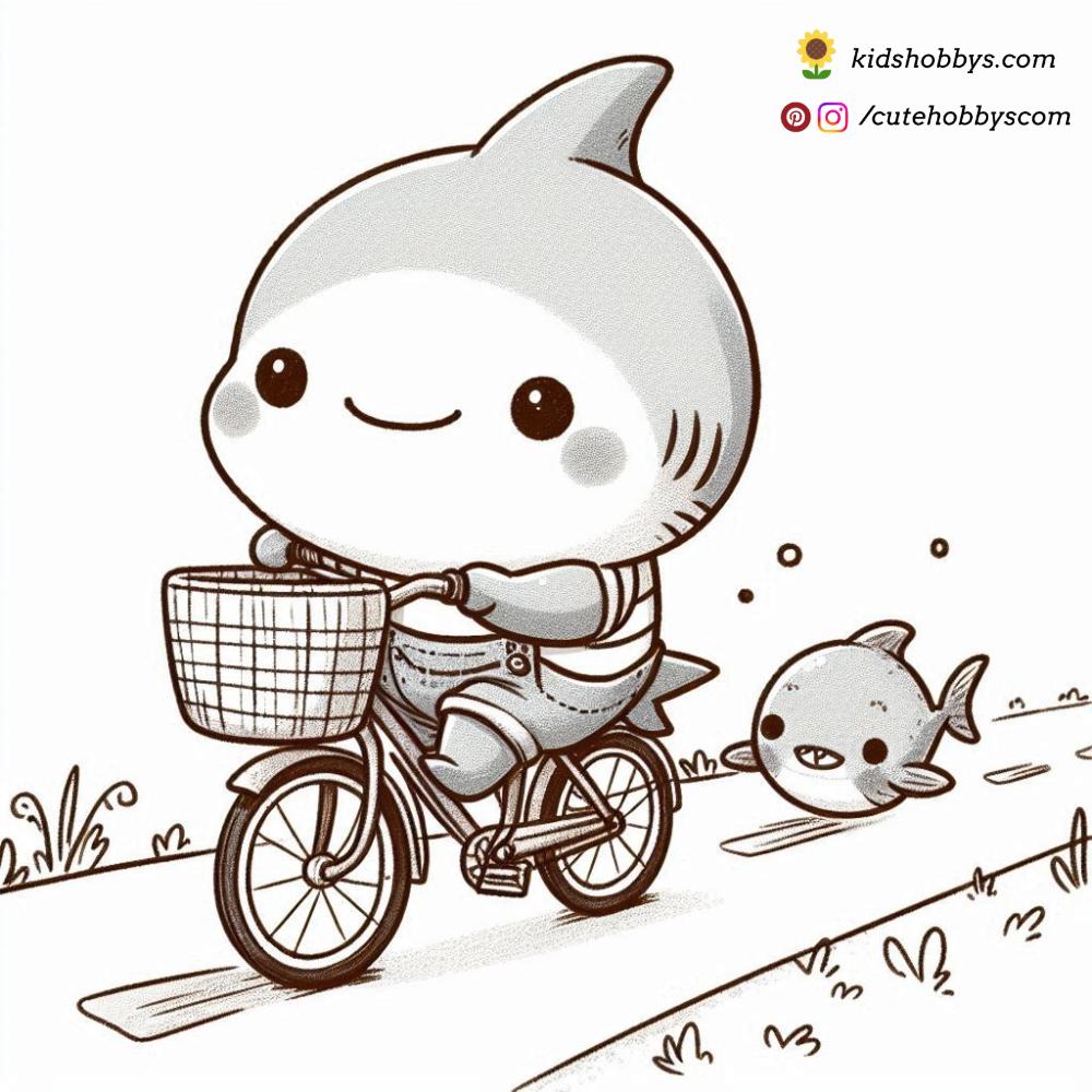 A Baby Shark Riding a Bicycle with a Tiny Fish Friend in the Basket 🚴‍♂️