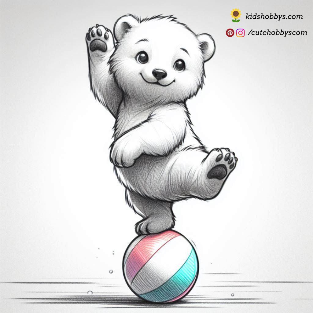 Acrobatics on a Colorful Ball with a Baby Polar Bear 🎪