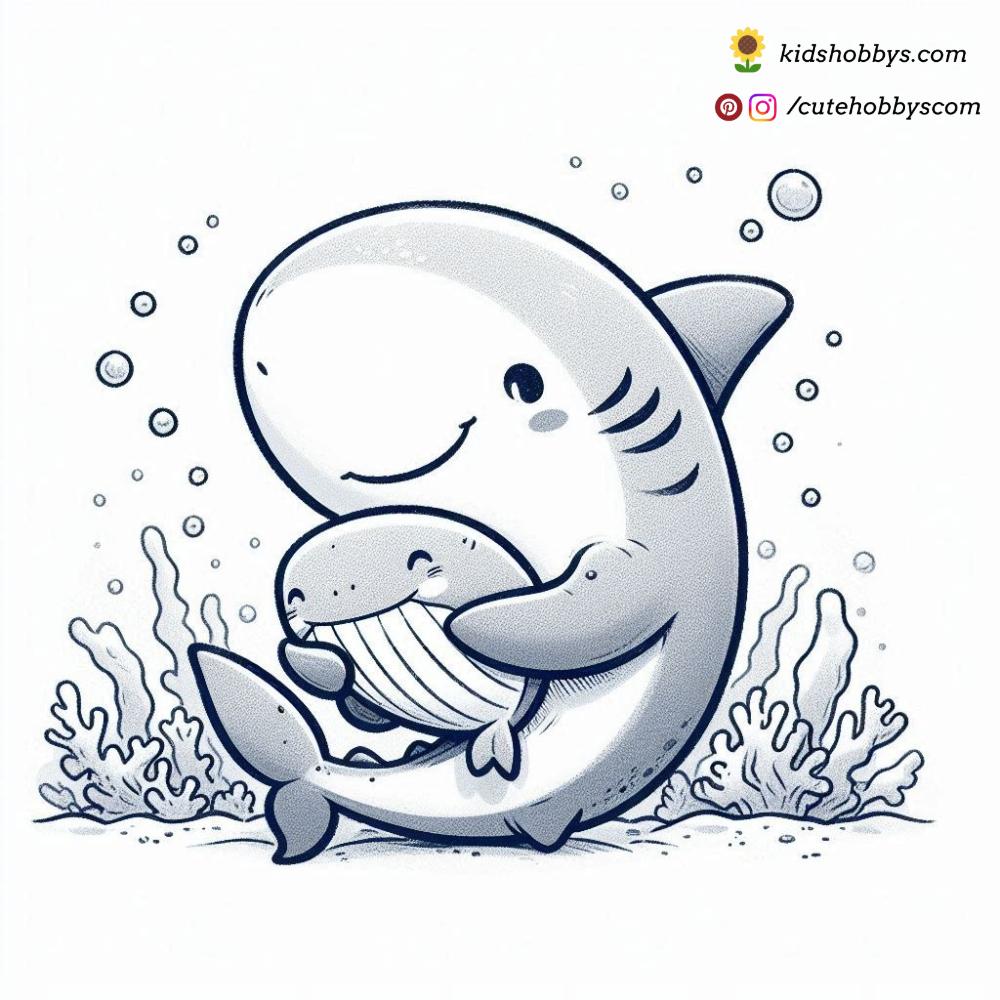 Adorable Baby Shark Holds Its Favorite Plush Whale Close, Embracing Warmth and Comfort