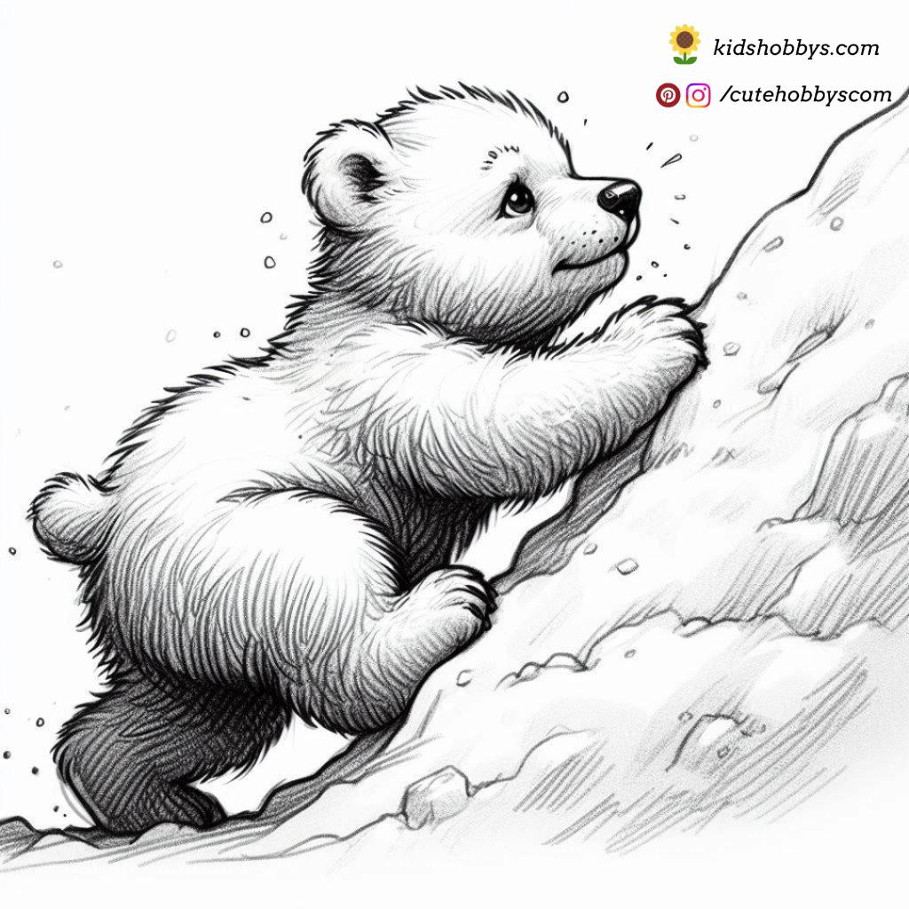 Adventurous Day as a Baby Polar Bear Climbs a Snowy Hill 🏔️