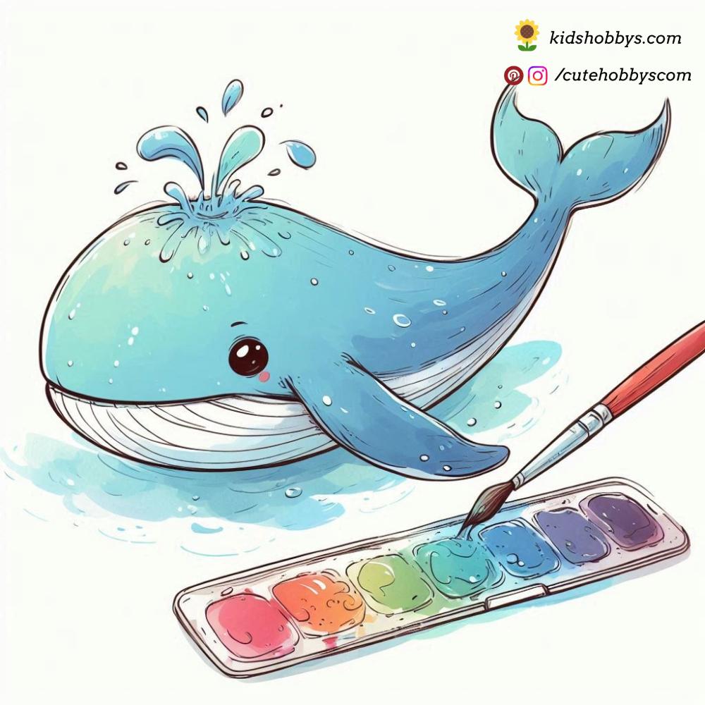 Artistic Baby Whale Creating a Masterpiece with Watercolors