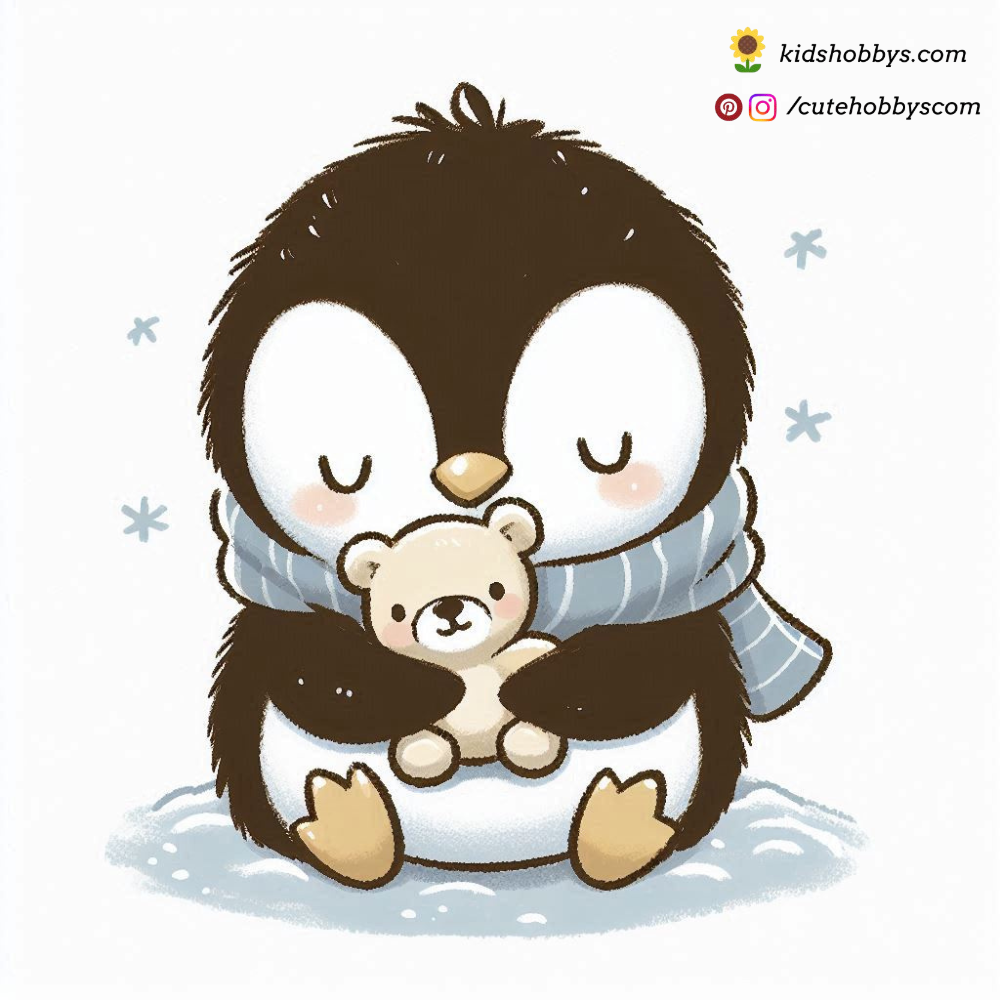 Baby Penguin Hugging a Soft Teddy Bear 🧸❄️