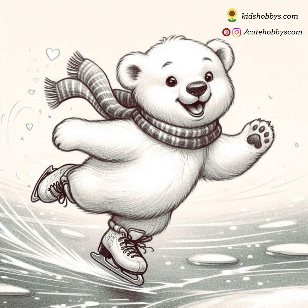 Baby Polar Bear’s Ice Skating Fun on a Frozen Lake ⛸️