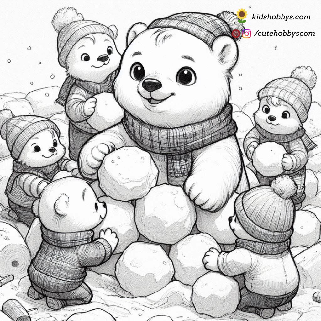 Baby Polar Bear’s Snowball Making with Friends 👫