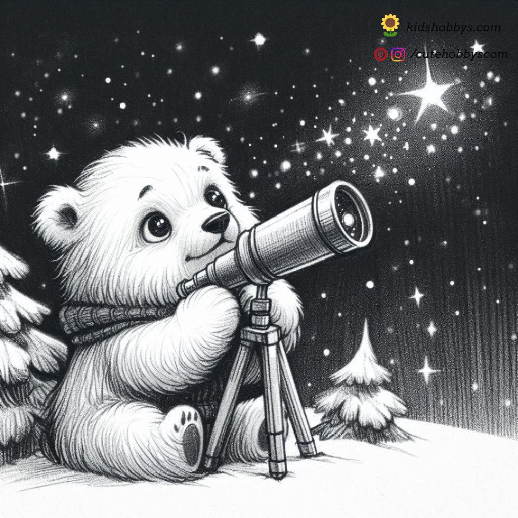 Baby Polar Bear’s Winter Stargazing with a Telescope 🔭