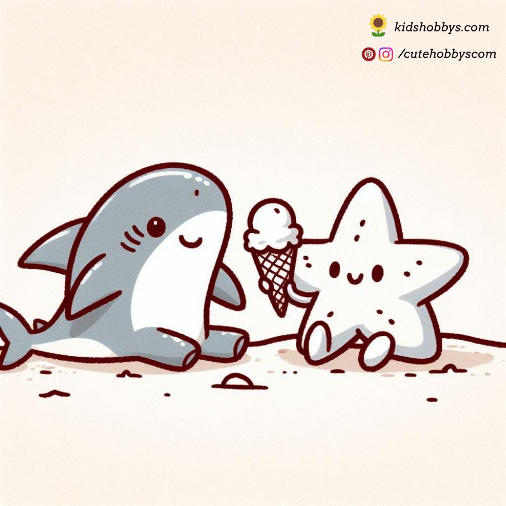 Baby Shark and Starfish Friend Delight in Ice Cream by the Beach