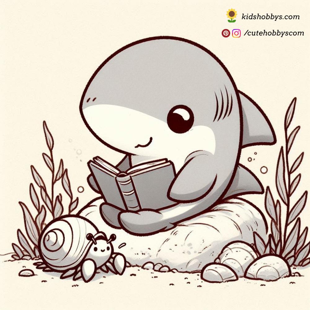 Clever Baby Shark Shares a Good Book with a Hermit Crab Friend