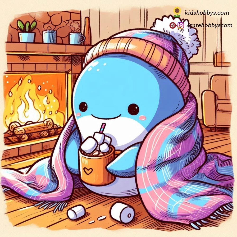 Cozy Baby Whale Snuggled Up with a Cup of Hot Cocoa