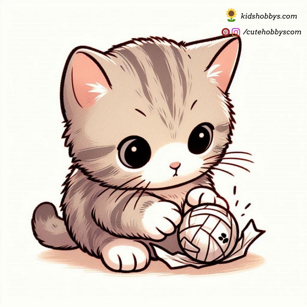 Cute Kitten Playing with a Ball