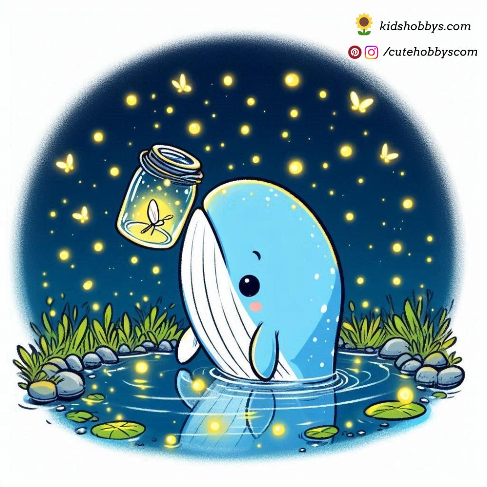 Enigmatic Baby Whale Capturing Fireflies in a Glass Jar