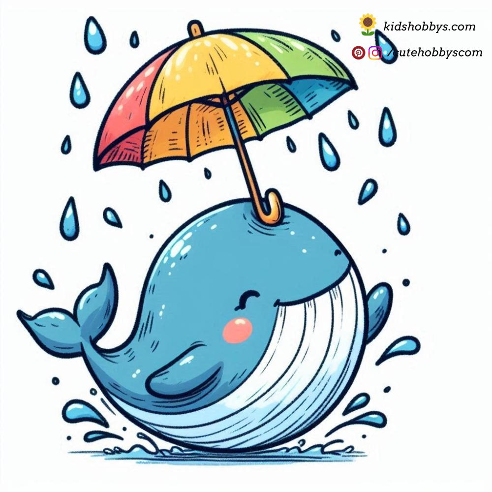 Exuberant Baby Whale Dancing in the Rain with an Umbrella