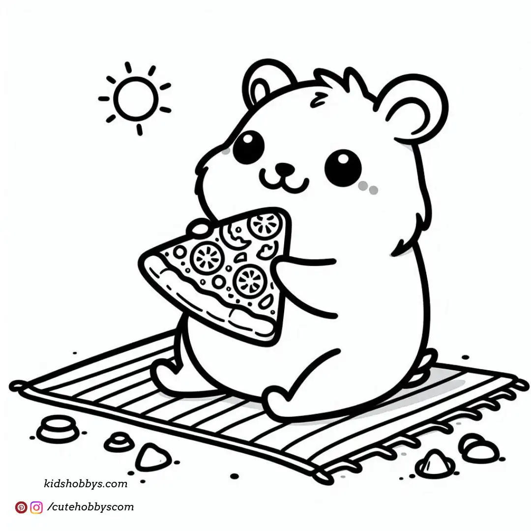 Hamster eating pizza