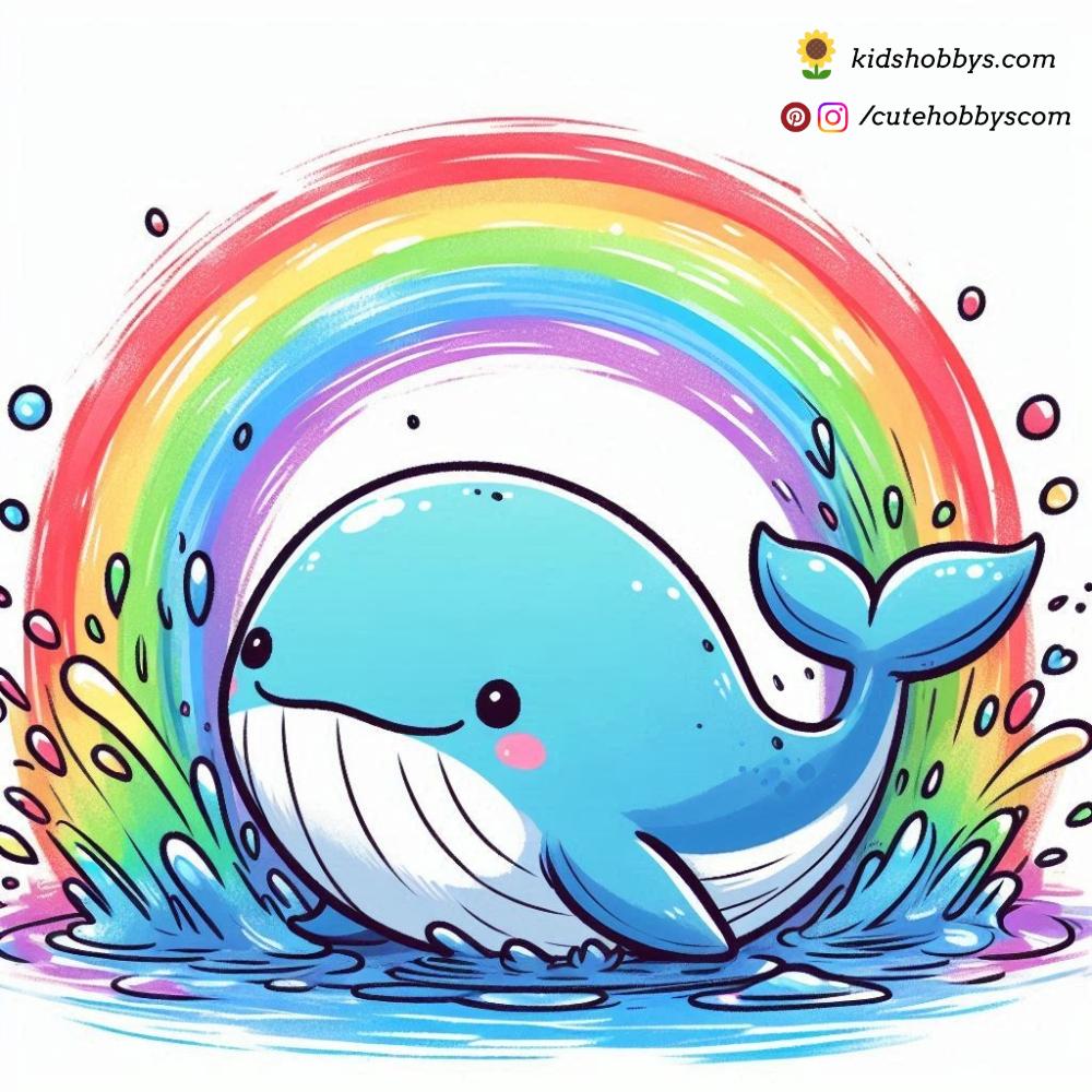 Joyous Baby Whale Splashing in a Rainbow Puddle