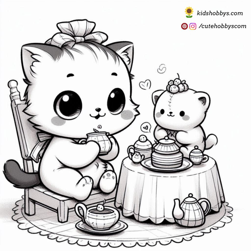 Kitten enjoying a tea party