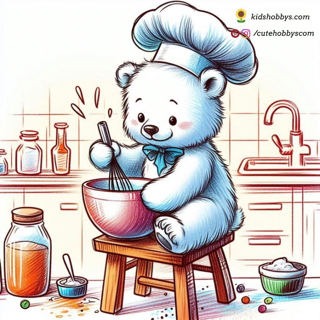 Little Polar Bear Chef Whipping Up a Sweet Treat 🍰