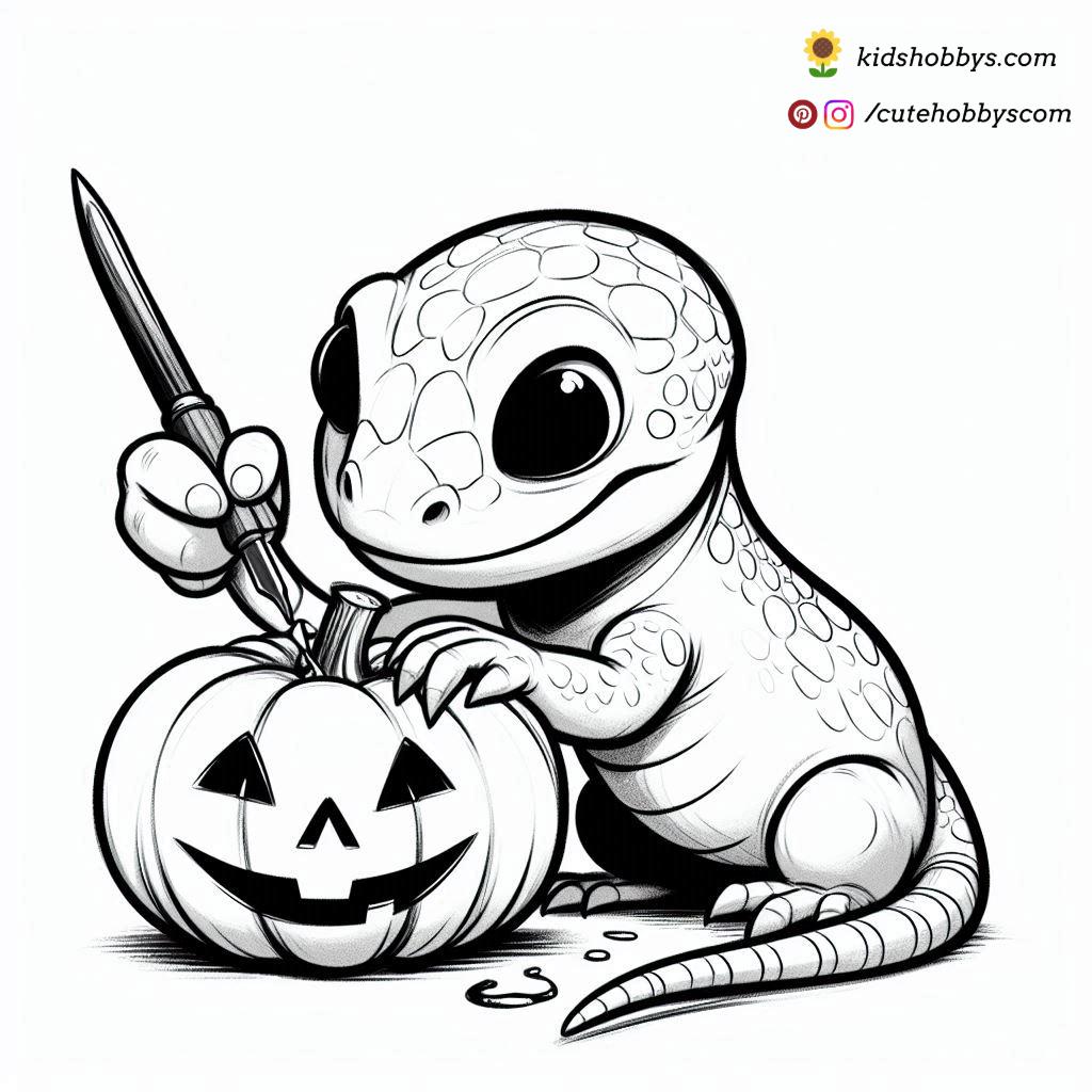 Lizard Carving a Pumpkin 🎃