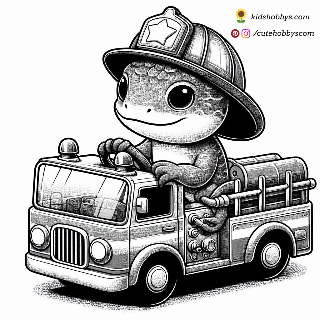 Lizard Driving a Fire Truck 🚒