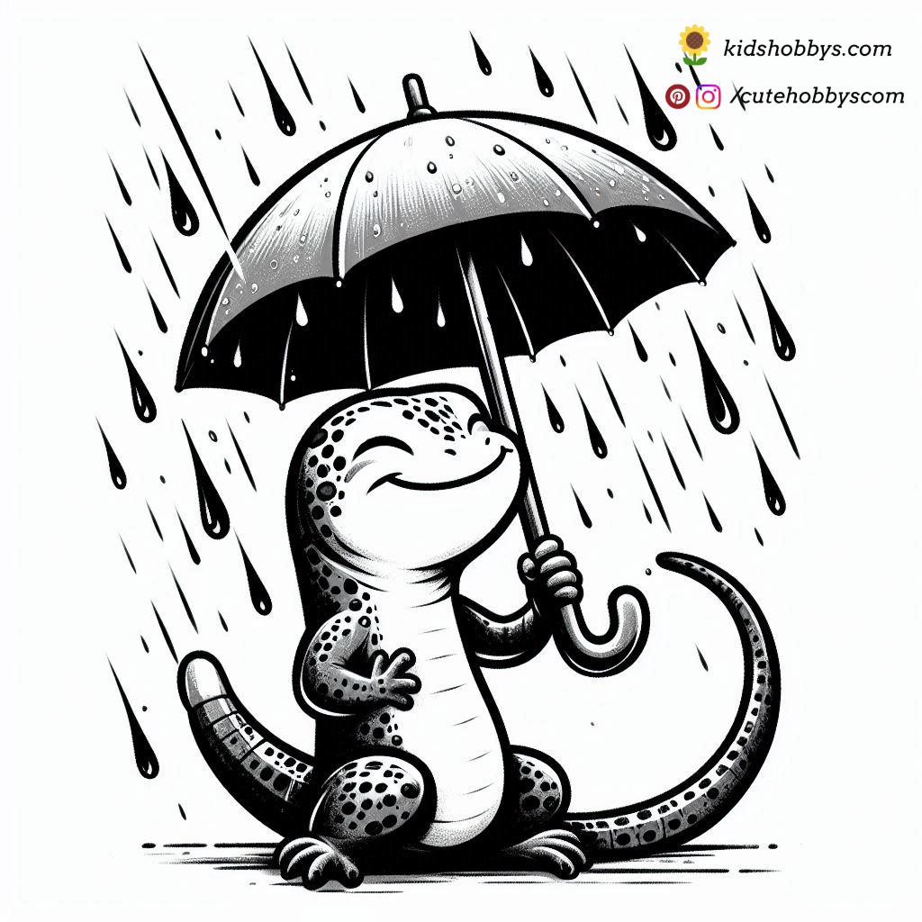 Lizard Holding a Tiny Umbrella in the Rain 🌂