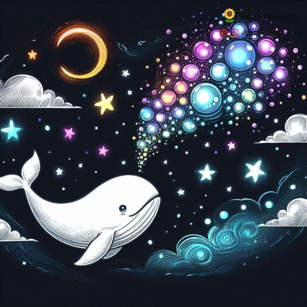 Magical Baby Whale Blowing Bubbles Shaped Like Stars