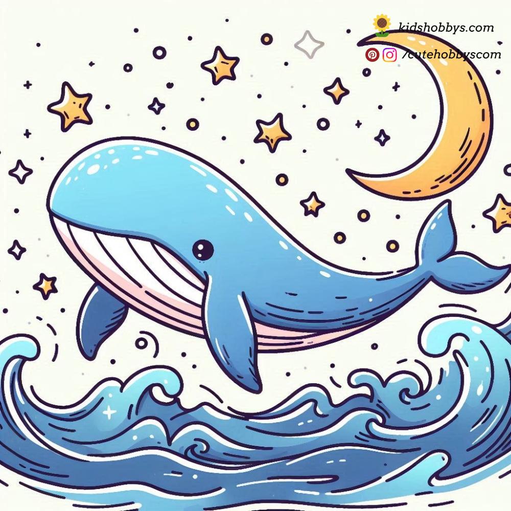 Moonlit Dance of the Baby Whale with Stars