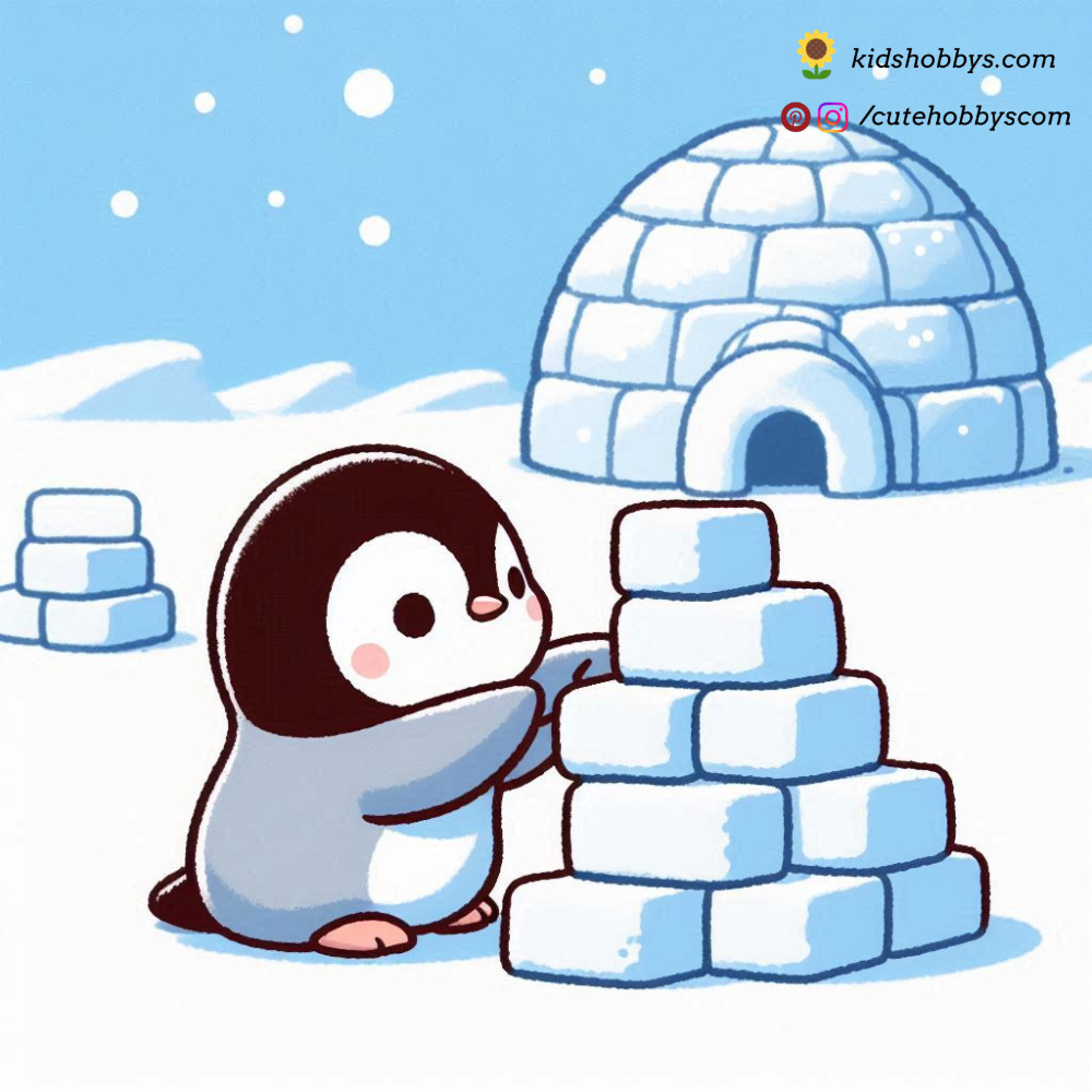 Penguin Building a Snow Fort with an Igloo 🛡️❄️