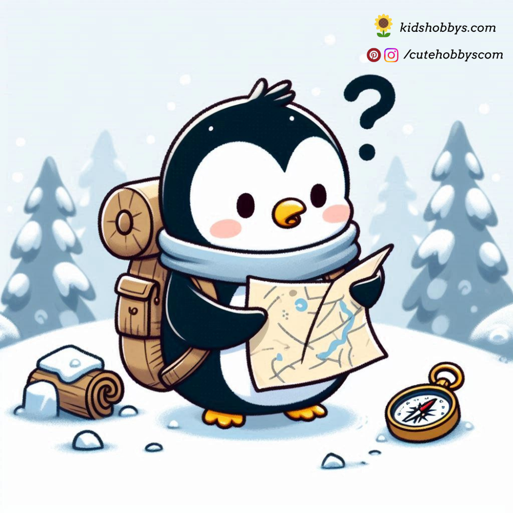 Penguin Explorer with a Map in Hand, Lost in the Snowy Wilderness 🗺️❄️