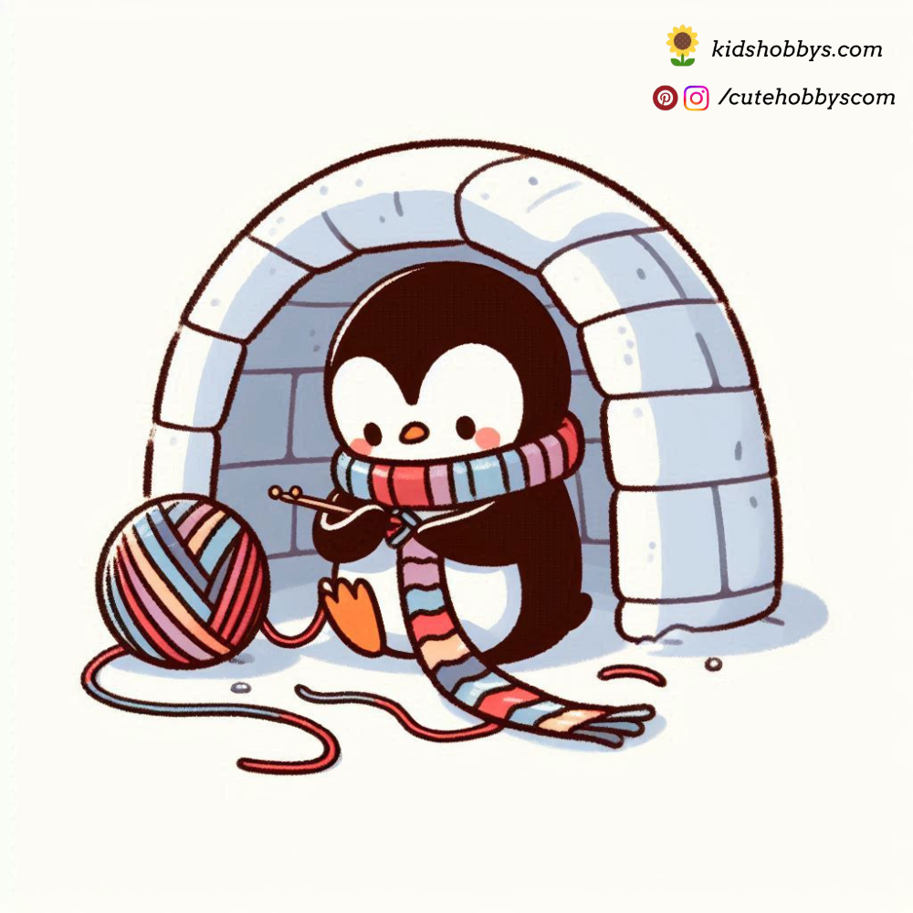 Penguin Knitting a Scarf in a Cozy Igloo 🧶❄️