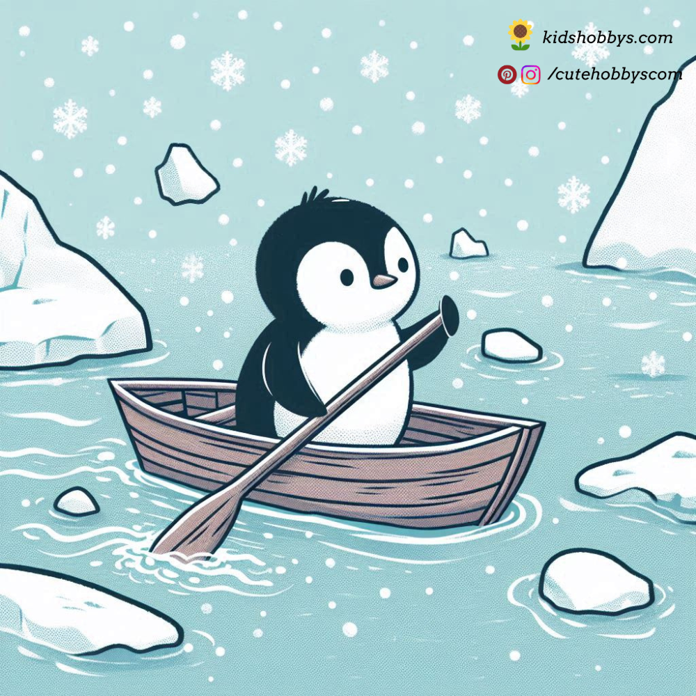 Penguin Paddling in a Tiny Canoe Through Icy Waters 🛶❄️