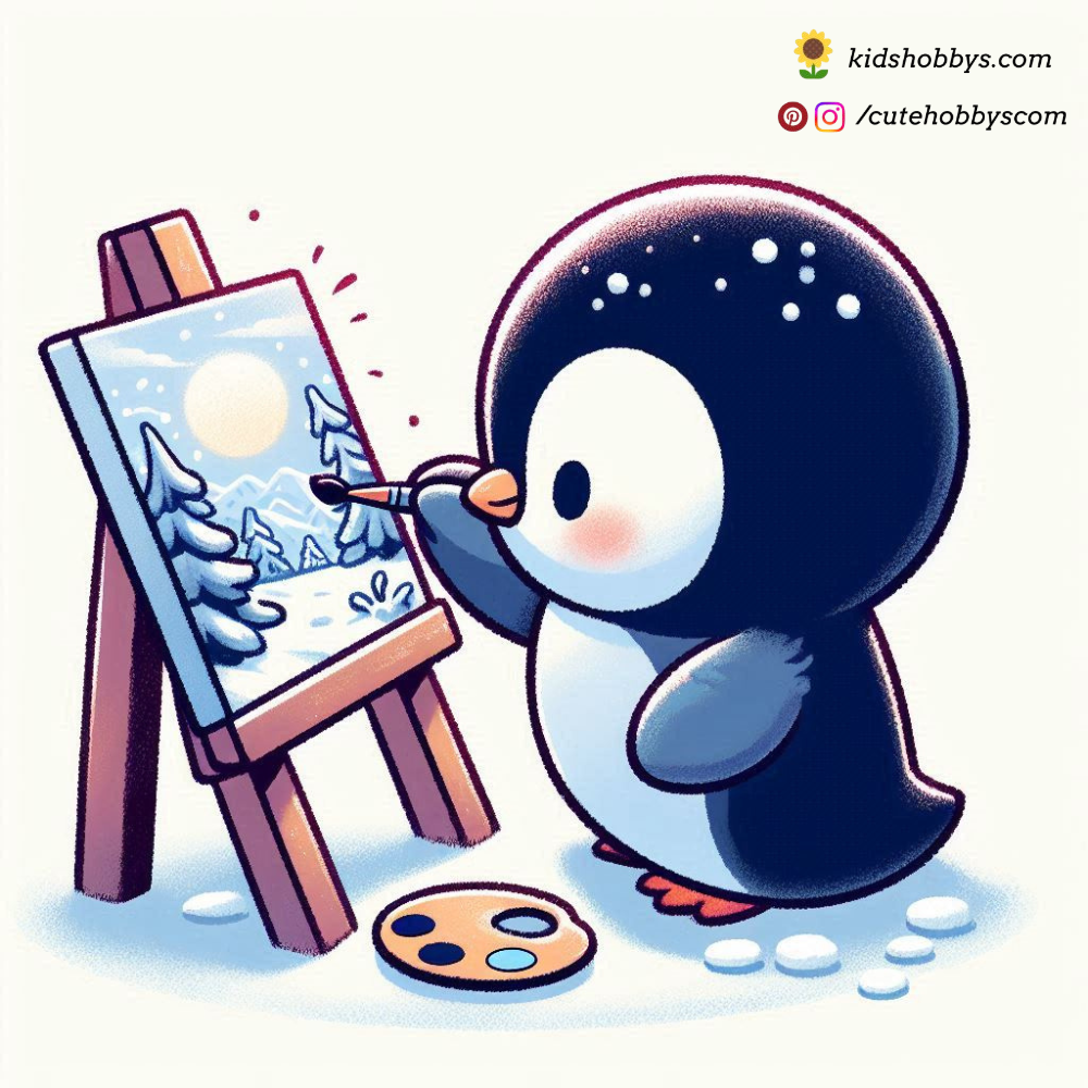 Penguin Painting a Snowy Landscape on a Tiny Canvas 🎨❄️