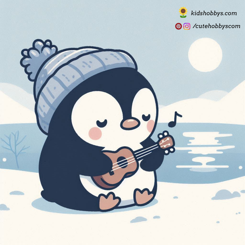 Penguin Playing a Ukulele by the Frozen Lake 🎶❄️