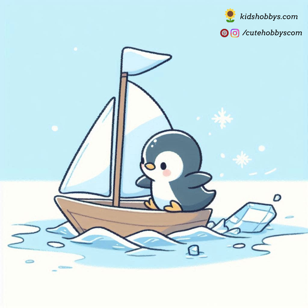 Penguin Sailing on a Frozen Pond with a Tiny Ice Sailboat ⛵❄️