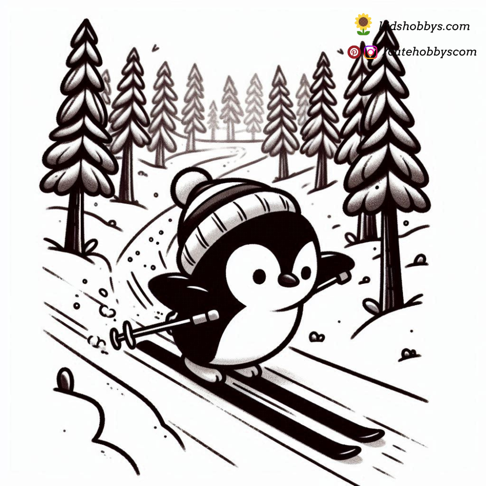 Penguin Skiing Through a Snowy Forest 🎿❄️