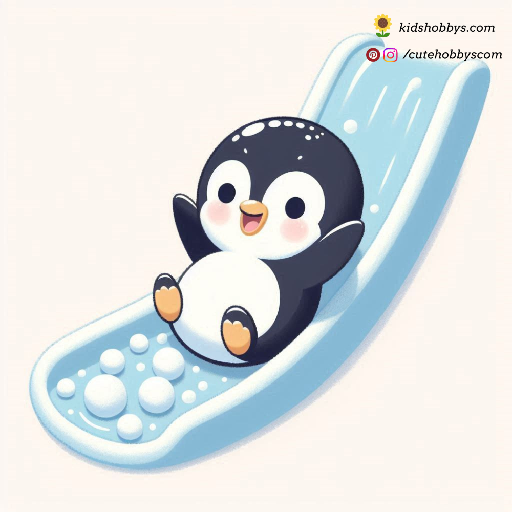 Penguin Sliding Down an Ice Slide into a Pool of Snowballs 🛝❄️