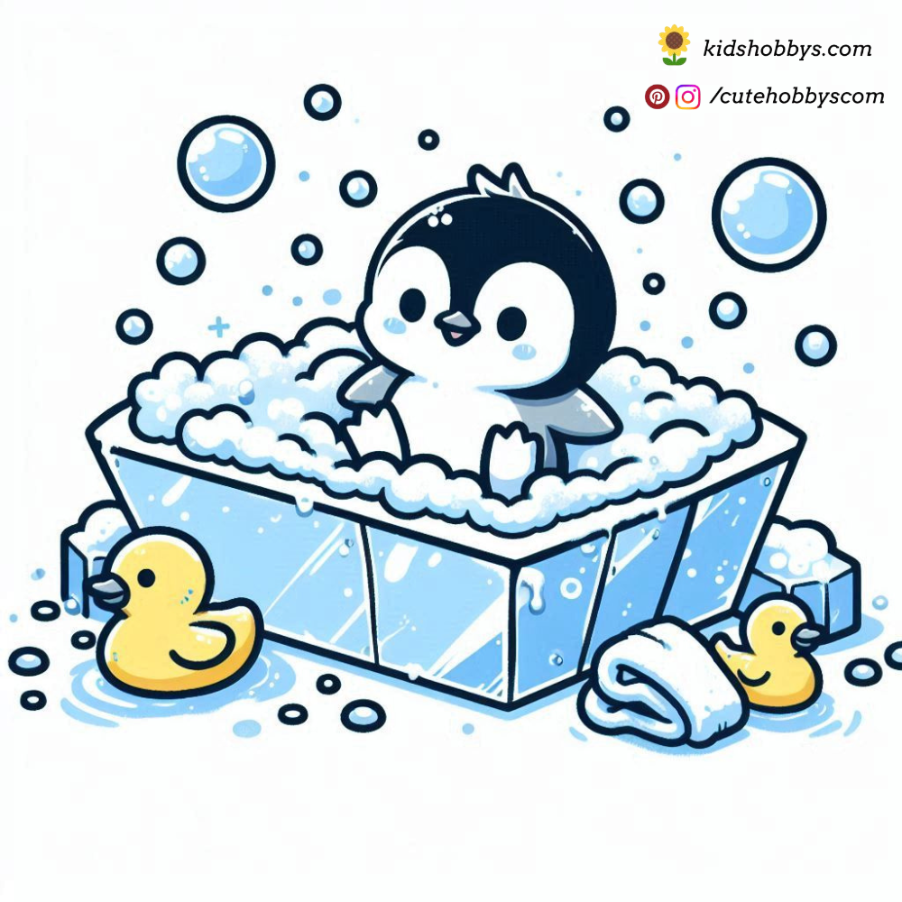 Penguin Taking a Bubble Bath in an Icy Bathtub 🛁❄️