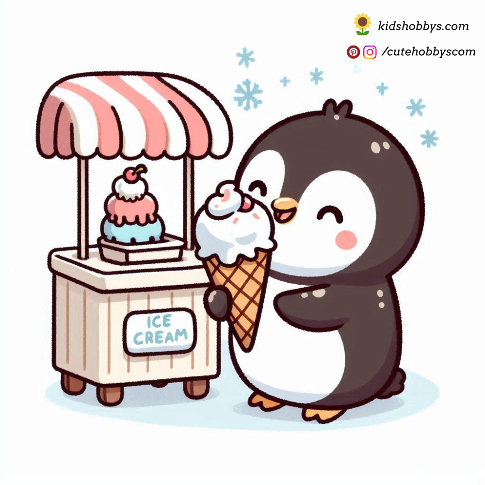 Penguin at the Ice Cream Stand, Enjoying a Frosty Treat 🍦❄️