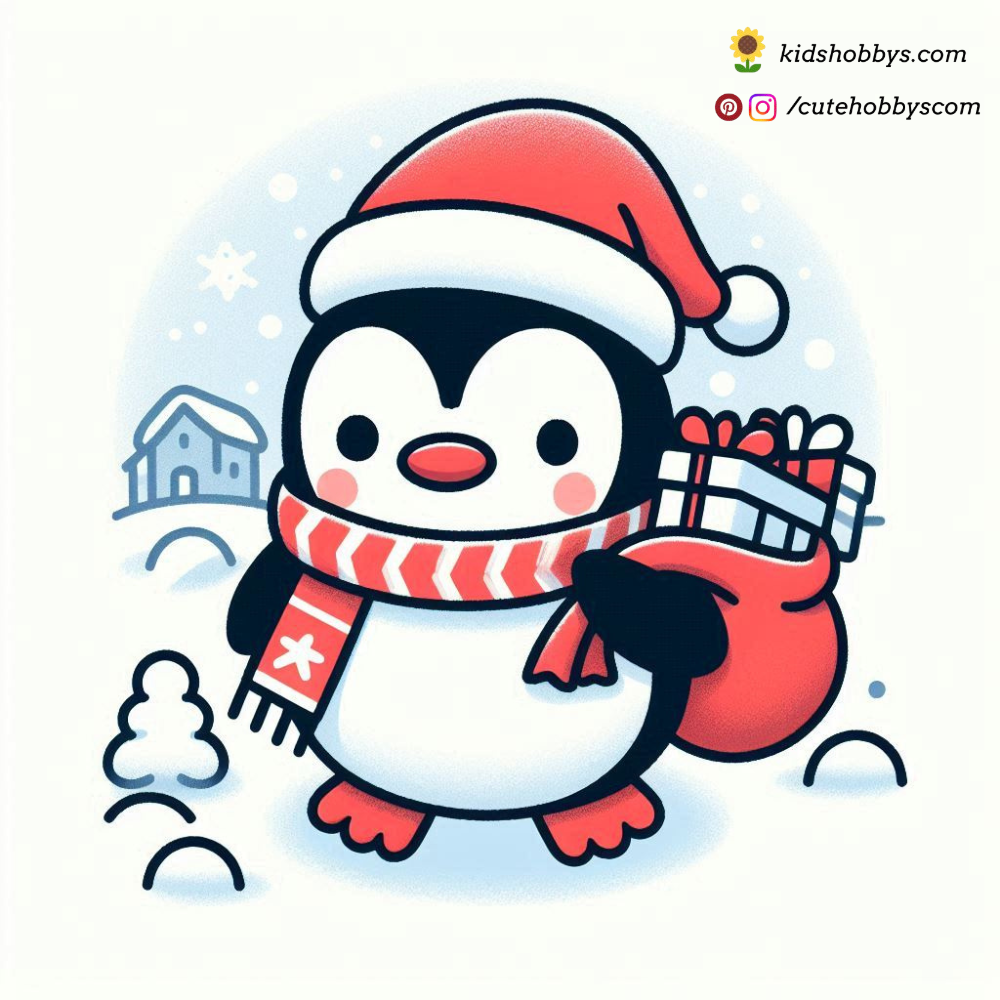 Penguin in a Santa Hat Delivering Christmas Gifts 🎅🎁