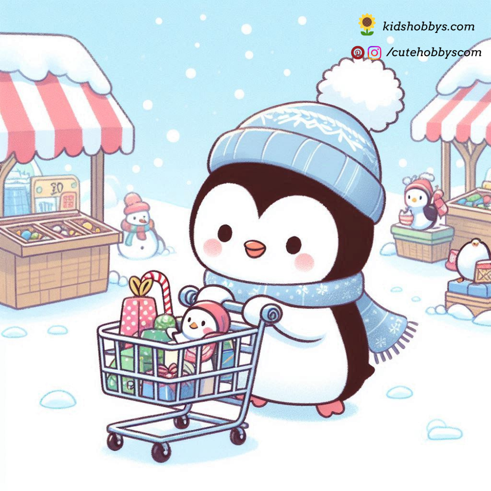 Penguin on a Shopping Spree with a Tiny Shopping Cart 🛒❄️