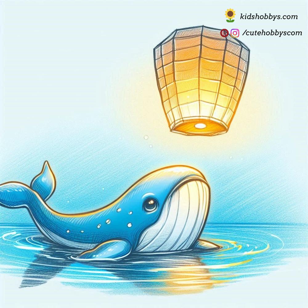 Precious Baby Whale Gazing at a Floating Paper Lantern