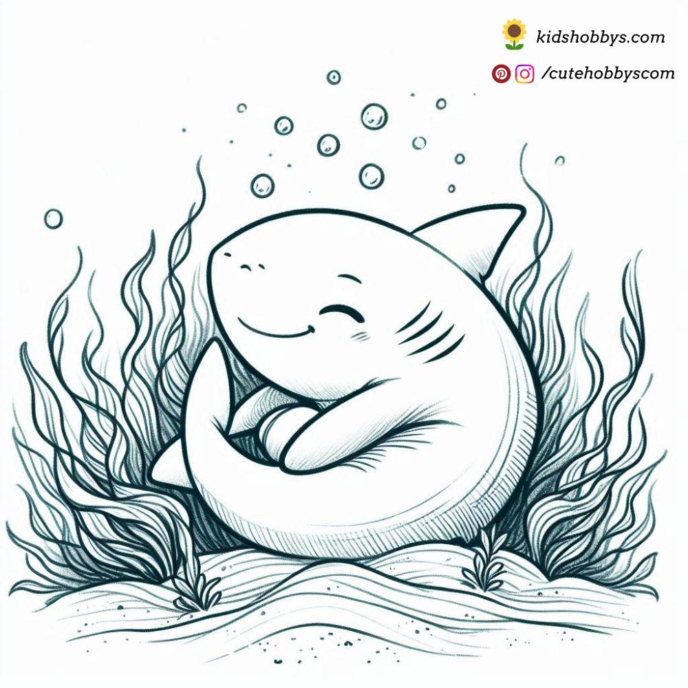 Sweet Baby Shark Is Fast Asleep, Snuggled in a Cozy Bed of Seaweed