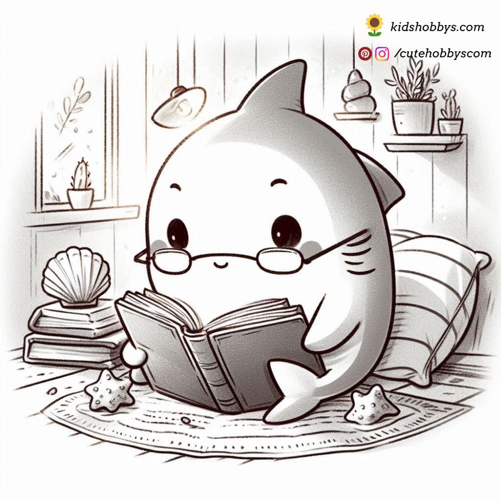 Time to Get Smart, Our Studious Baby Shark Dives into a Good Book, Glasses On, Enjoying a Cozy and Relaxing Reading Session