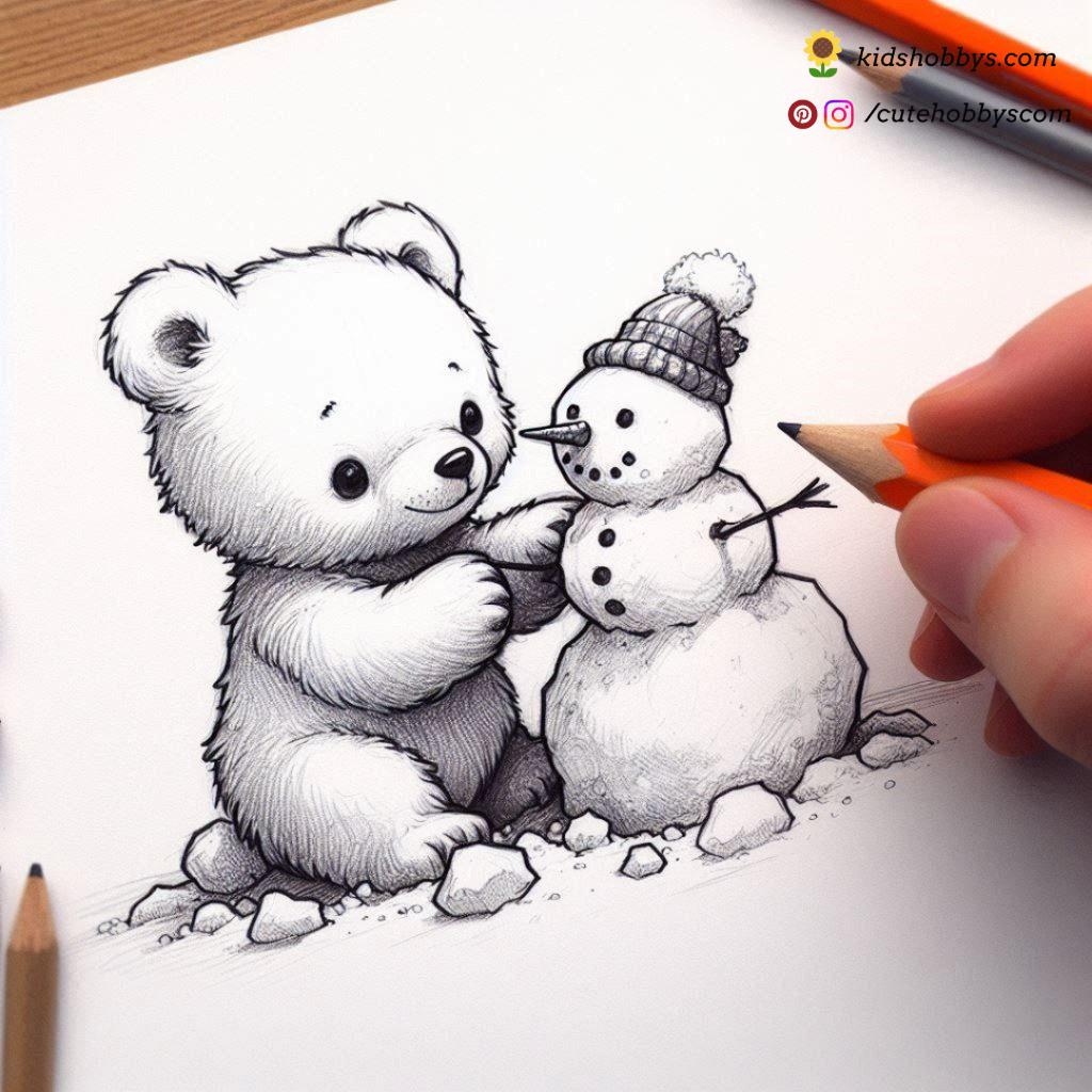 Tiny Snowman Builder Baby Polar Bear Creating a Snow Friend ☃️