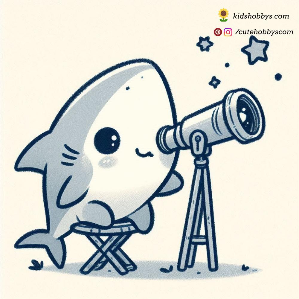 Under the Night Sky_ A Curious Baby Shark Gazes at the Stars Through a Telescope