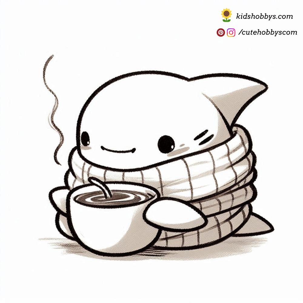 Warming Up, our Baby Shark Snuggles with a Soft Scarf and a Hot Cup of Soup, Embracing the Cozy Comfort of a Chilly Day