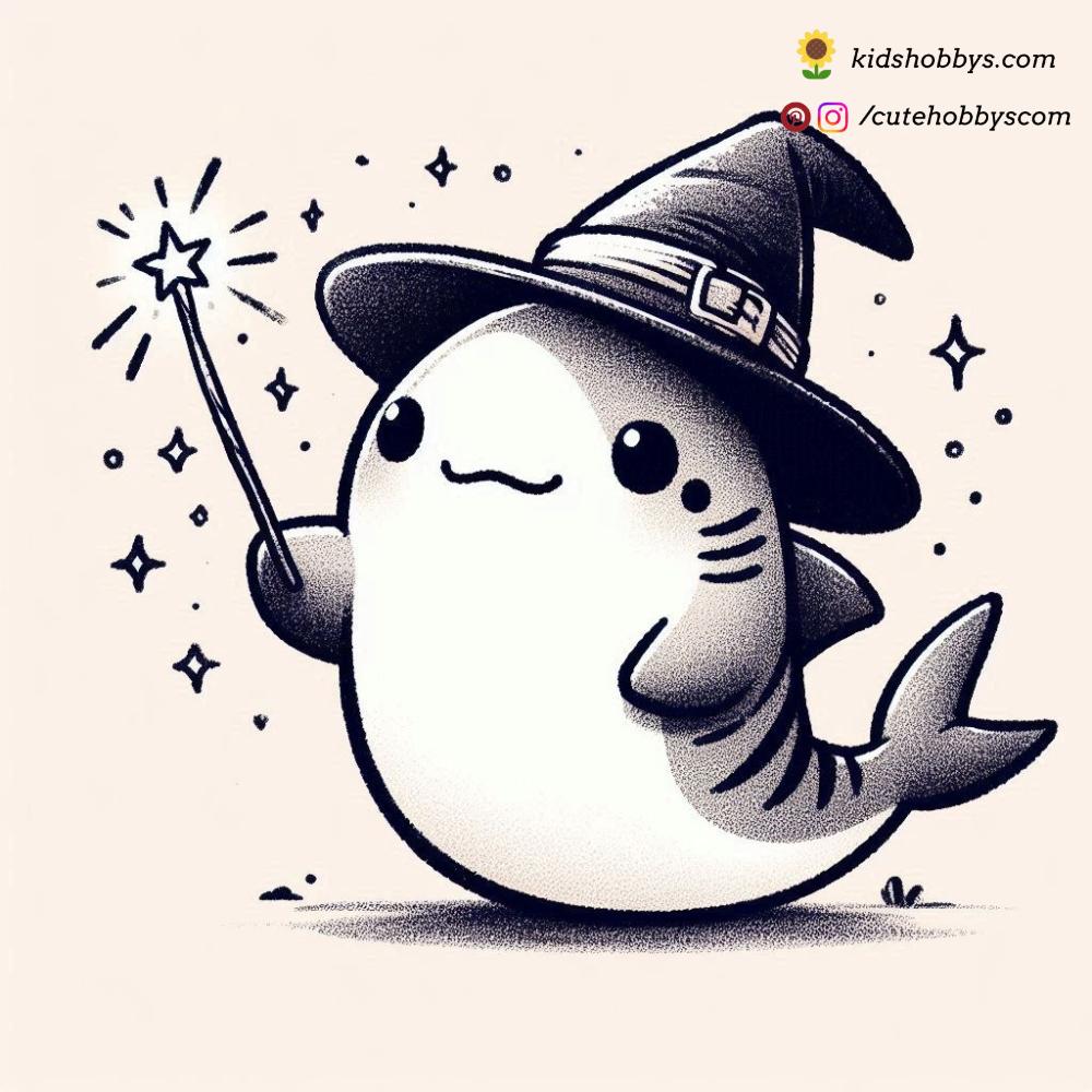 Wearing a witch hat and holding a wand, the baby shark casts spells, bringing a little magic to the sea. 🪄